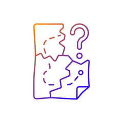 Map pieces gradient linear vector icon. Route to pirate treasure. Find pathway. Solving puzzles, clues for riddles. Thin line color symbols. Modern style pictogram. Vector isolated outline drawing