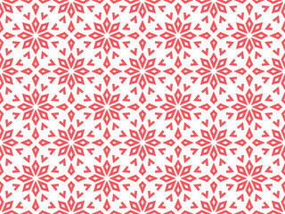 Abstract geometric pattern with lines, snowflakes. A seamless vector background. White and pink texture. Graphic modern pattern