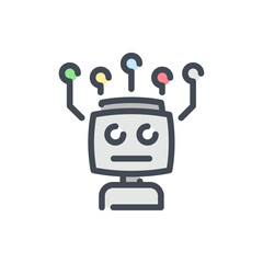 Bot with artificial intelligence network color line icon. Robot head with connection vector outline colorful sign.