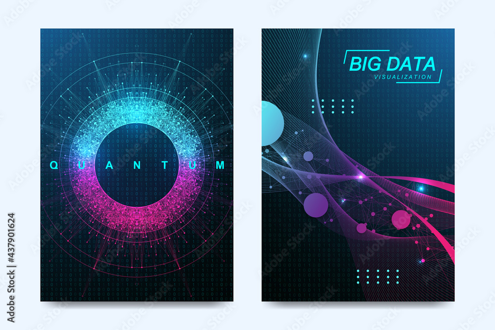Poster innovative cover template quantum computer technology, big data visualization, artificial intelligen