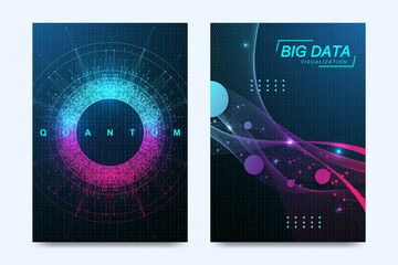 Innovative cover template quantum computer technology, big data visualization, artificial intelligence for brochure, leaflet, flyer, cover, banner.