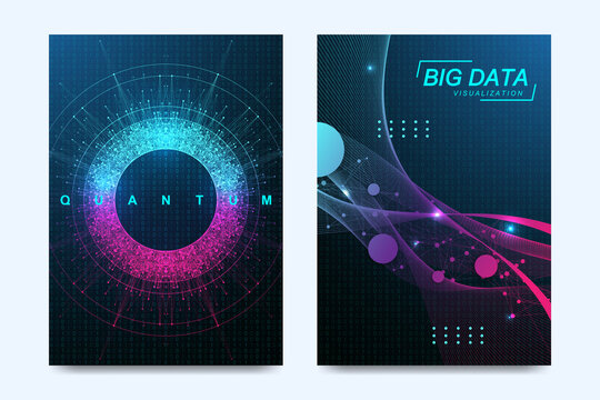 Innovative Cover Template Quantum Computer Technology, Big Data Visualization, Artificial Intelligence For Brochure, Leaflet, Flyer, Cover, Banner.