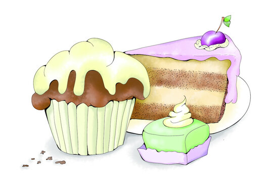 Kuchen Muffin Kirsche Zucker Torte Sahne Kaffee Petit Fours Freizeit Genuss Ferien Fest 