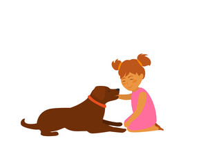 baby girl teasing a dog cute vector illustration scene