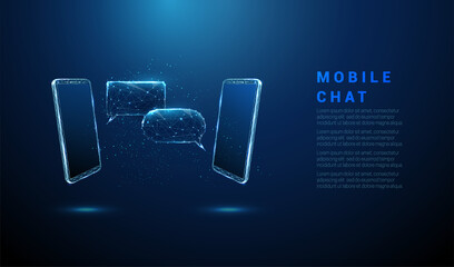 Pair of abstract blue phones with chat bubbles