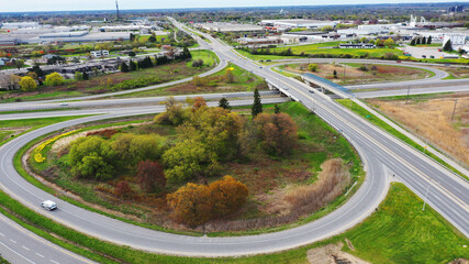 Aerial view at cloverleaf on a sunny day