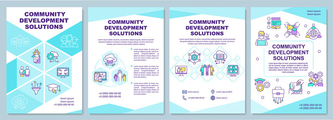 Fototapeta na wymiar Community development solutions brochure template. Flyer, booklet, leaflet print, cover design with linear icons. Vector layouts for presentation, annual reports, advertisement pages