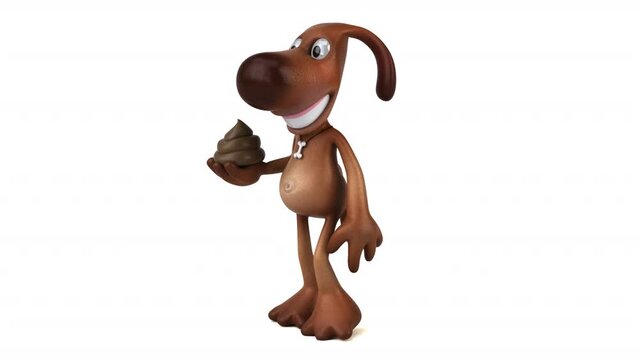 Fun 3D cartoon dog walking with a poop