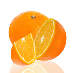 Fresh oranges fruit with half isolated on white background with clipping paths.