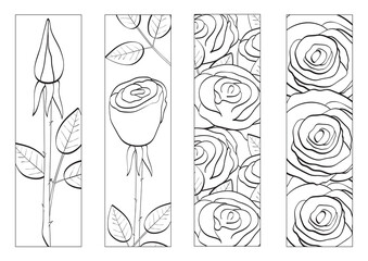 Roses coloring bookmarks. Flowers coloring.