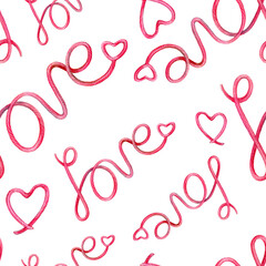 Handmade watercolor seamless pattern of the word of love. Seamless pattern for wedding or Valentine's day.