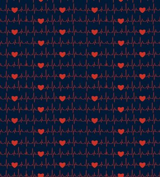 seamless pattern with hearts ecg 