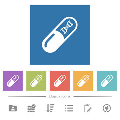 Medicine with dna molecule flat white icons in square backgrounds
