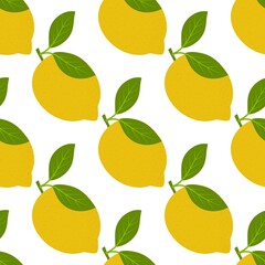 Lemon fruits seamless pattern. Whole and Halved Lemon Citrus Fruit with Juicy Flesh and Green Leaves Vector Set. Organic vegetarian fresh food. Vitamin tropical juicy citrus.