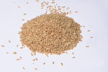 heap of peeled barley isolated on white background