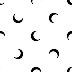 Seamless pattern of repeated black moon symbols. Elements are evenly spaced and some are rotated. Vector illustration on white background