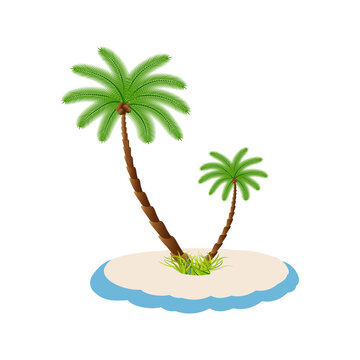 Tropical palm trees on an island on a white background.