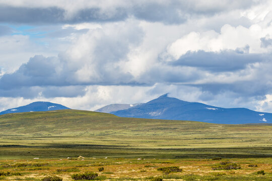 View at a mountain from a moorland
