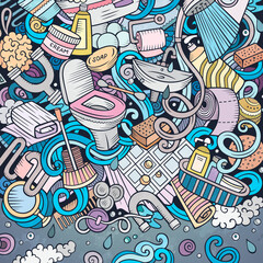 Bathroom hand drawn vector doodles illustration. Bath room frame card design.