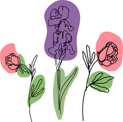 hand drawn Line art monoline flowers . Vector illustration