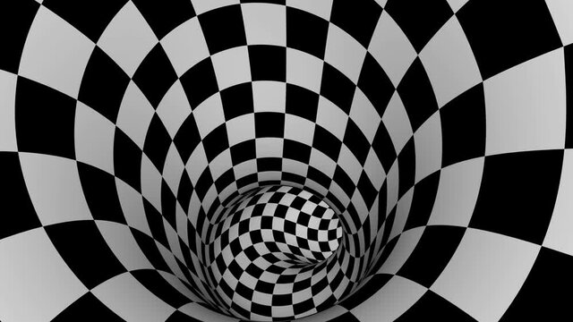 White black Checkers endless tunnel 3d style Seamless looping 4k