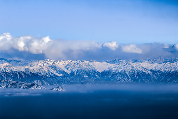 Snow covered himalayan mountain peaks Pir Panjal mountain range, View from Gulmarg, Kashmir
