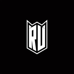 RU Logo monogram with shield shape designs template