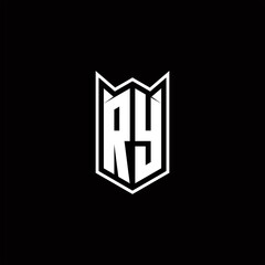 RY Logo monogram with shield shape designs template