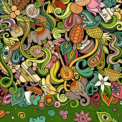 India hand drawn vector doodles illustration. Indian frame card design.