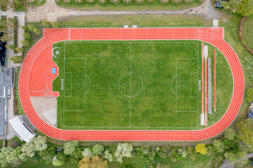 Aerial View of Soccer Field and Running Track