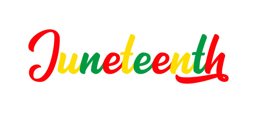 Hand sketched colorful JUNETEENTH word as banner. Lettering or modern calligraphy. Vector