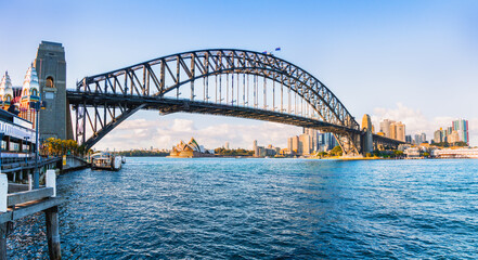 Fototapeta na wymiar Sydney harbour bridge, Panorama view of the construction harbour bridge with city skyline, New south wales, Australia