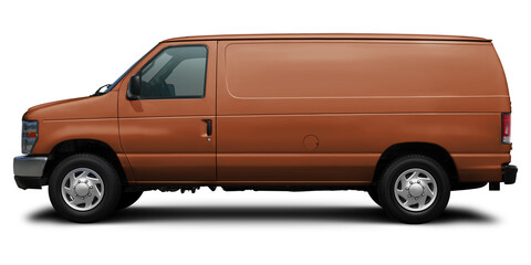Modern American cargo minibus brown color side view. Isolated on a white background.
