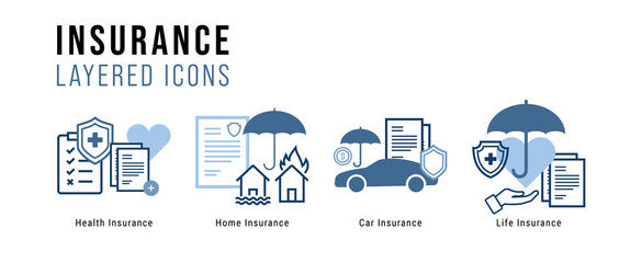 Insurance Layered Icon Set - obrazy, fototapety, plakaty