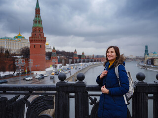 Asian tourist in travel vacations in winter Moscow