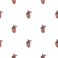 Minimalistic style forest seamless pattern with doodle acorn elements. Isolated simple botany ornament.