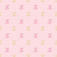 Pastel pink seamless pattern with simple yarrow silhouettes. Vintage field flowers shapes. Summer elements.