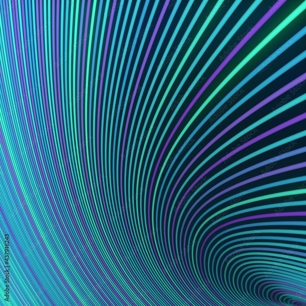 Aufkleber Wavy digital illustration of twisted multicolored lines. Trendy template with curving geometric shapes. 3d rendering