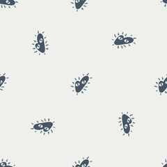 Amour romantic seamless pattern with minimalistic blue love hearts print. Pastel grey background.