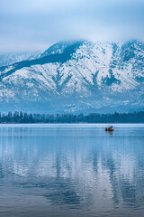 A beautiful view of Dal Lake in winter, Srinagar, Kashmir, India.