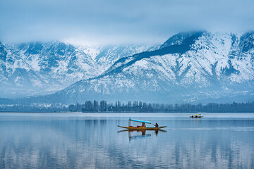 A beautiful view of Dal Lake in winter, Srinagar, Kashmir, India.