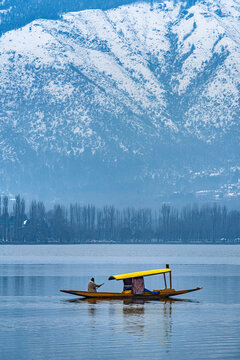 A beautiful view of Dal Lake in winter, Srinagar, Kashmir, India.