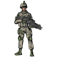 soldier in camouflage, with a gun
