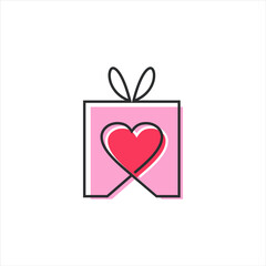 Gift Vector Present Box Heart Love Illustration Graphic Design Object or Icon Element 