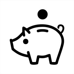 Piggy bank savings icon, black. Vector and glyph
