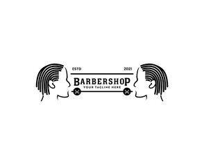 hair stylist african american dreadlocks locs barbershop logo with male silhouette icon