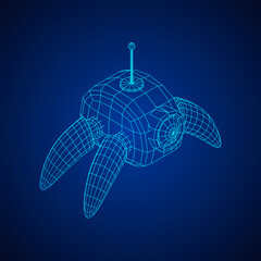 Spider robot with radar antenna. Nanobot, nanotechnology medical concept. Wireframe low poly mesh vector illustration