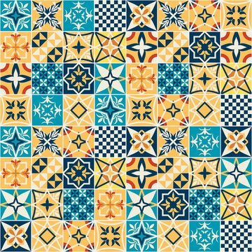 Moroccan style wall tiles background. Vector texture.