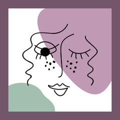 Abstract poster with a hand-drawn face. Modern, minimalistic style. Vector illustration