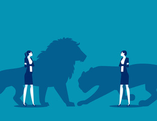 The confrontation of business competition leaders. Silhouette illustration